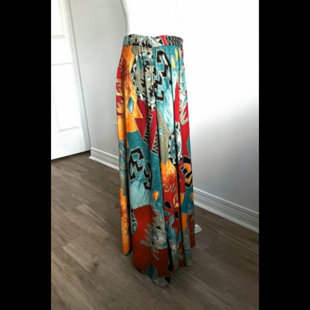 🇨🇦 Vintage 90s Abstract Art Midi Skirt – Teal Red Orange• Suttles & Seawinds - Picture 8 of 16